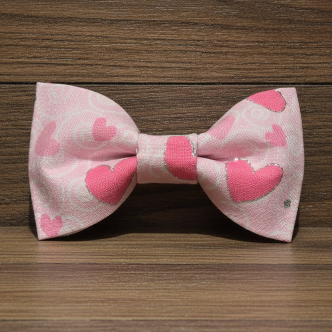 Light Pink Valentine Heart Bow Tie