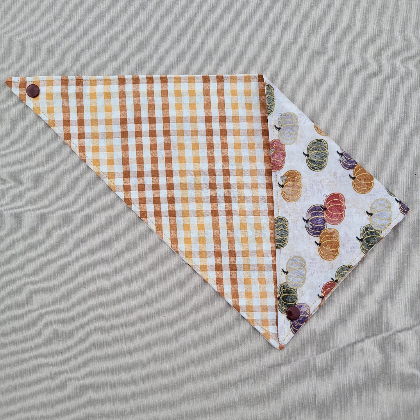 Pumpkin and Plaid Fall Reversible Bandana