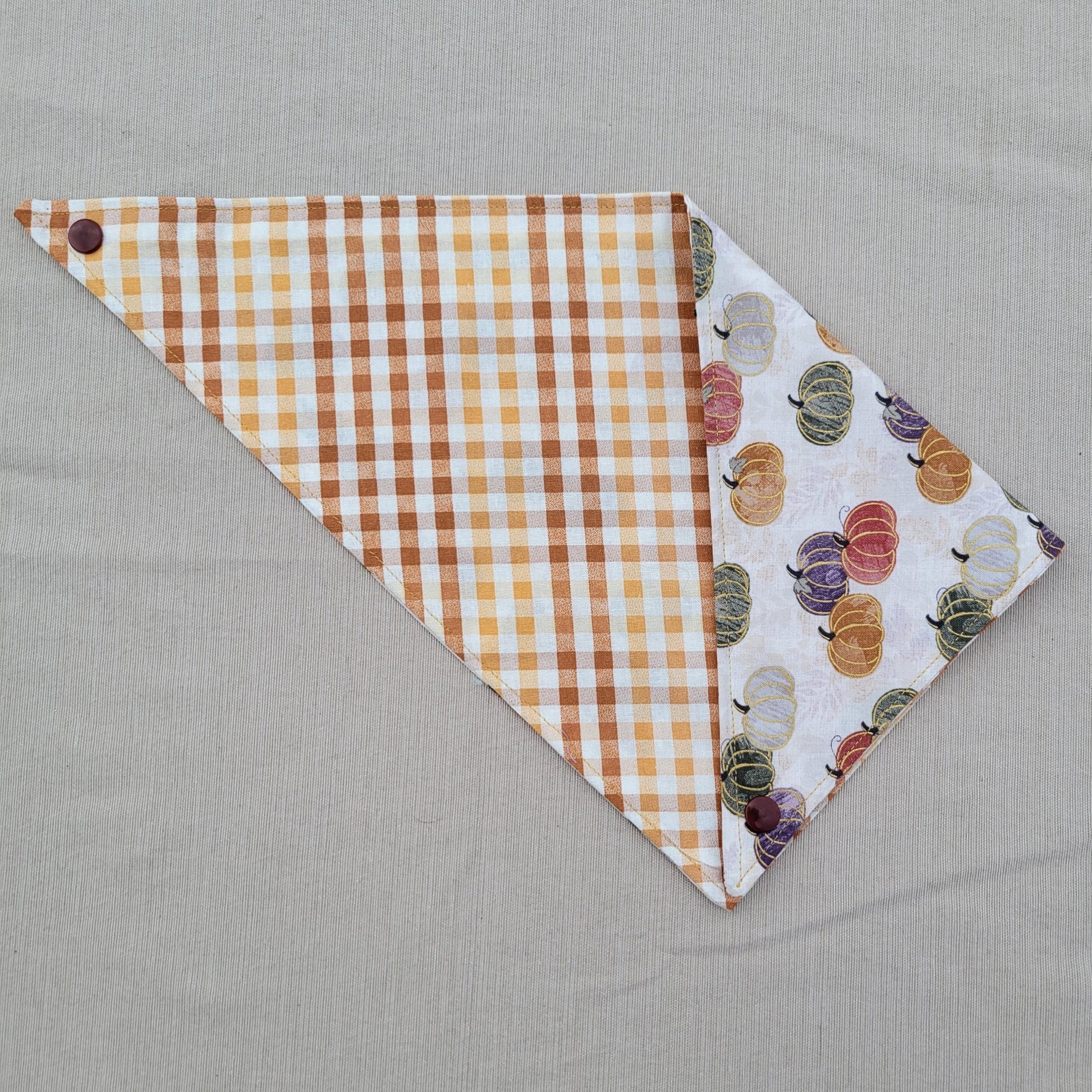 Pumpkin and Plaid Fall Reversible Bandana