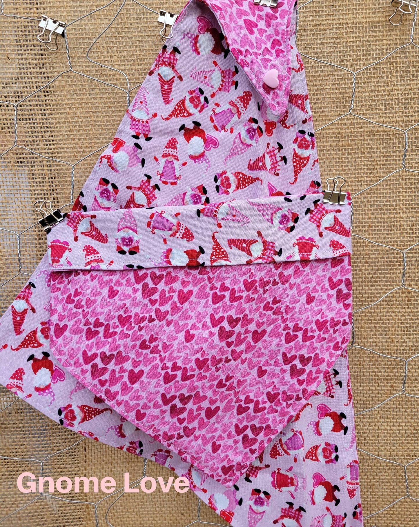 Valentines Bandana - Snap on Reversible - Gnome & Candy Heart