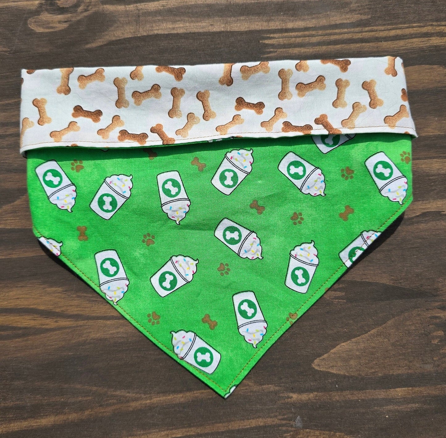 Pup cup and treats Bandana - Snap on Reversible - Dog Bandana - Cat Bandana - Pet scarf - Summer Bandana - Coffee Bandana -Dog treat bandana