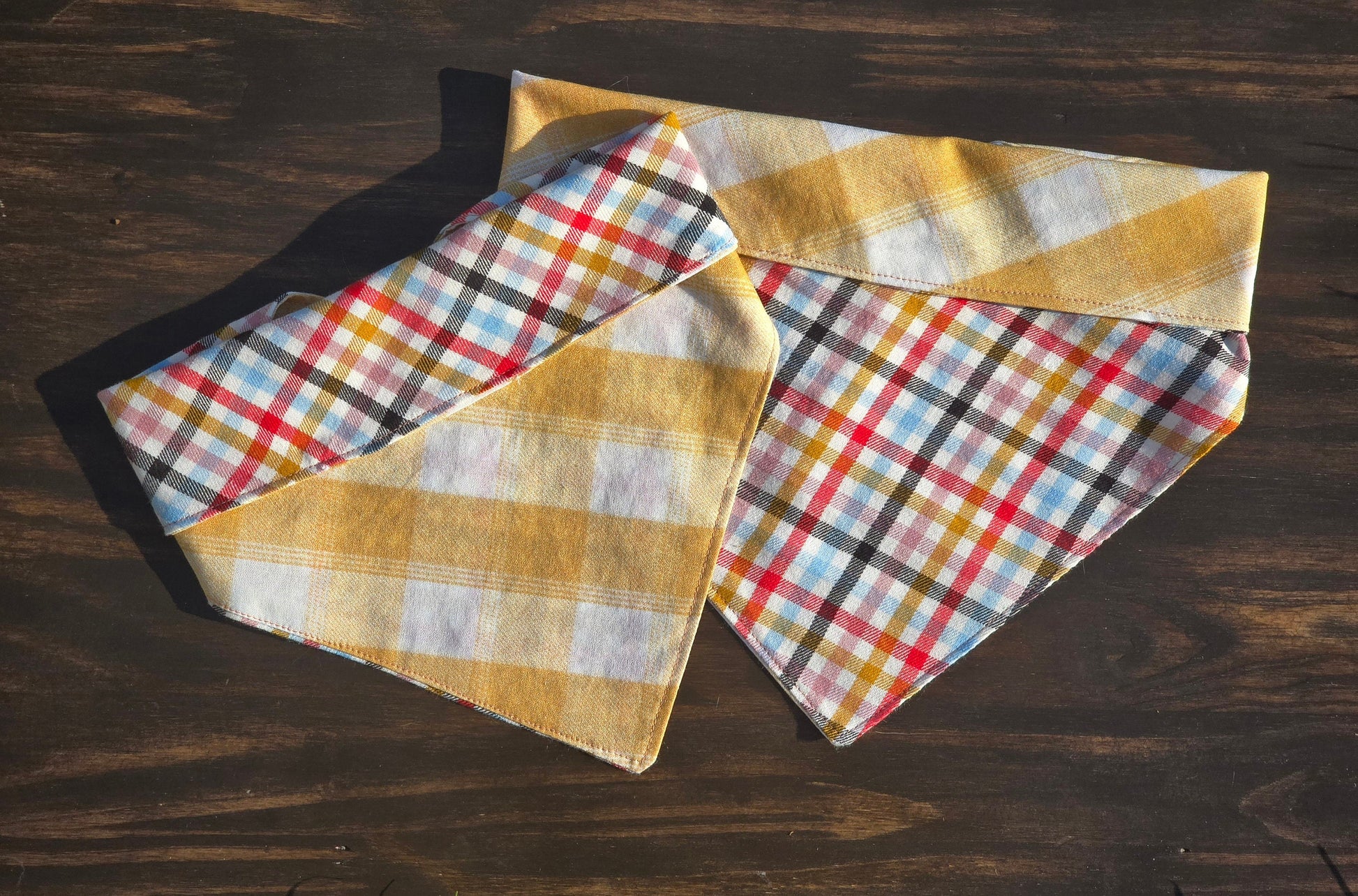 Plaid Bandana - Snap on Reversible - Dog Bandana - Yellow plaid Bandana - Cat Bandana - Colorful bandana