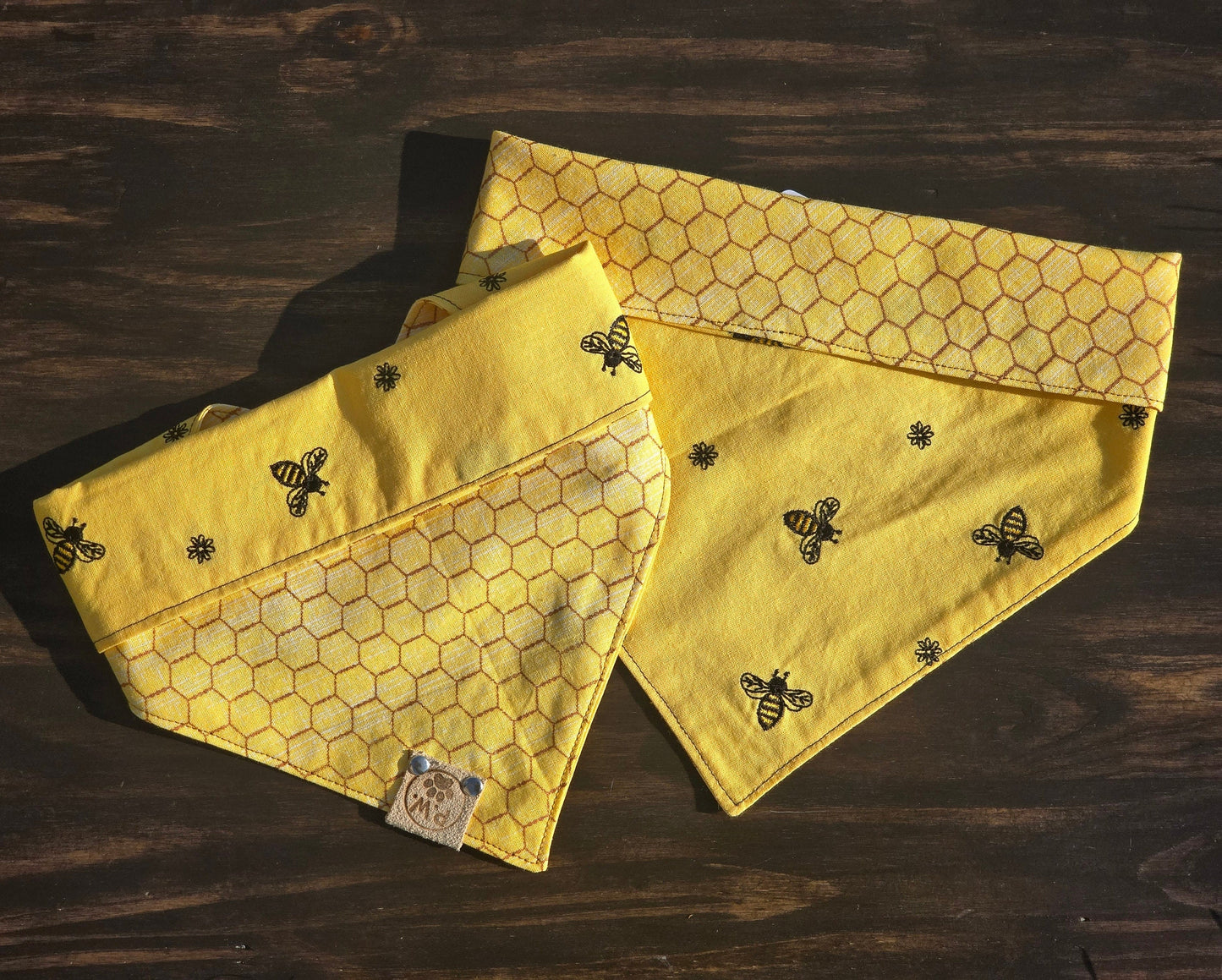Personalized Bee Bandana - Honeycomb Bandana - Snap on Reversible - Bees and Honey - Summer Bandana - Dog Bandana- Cat Bandana Yellow