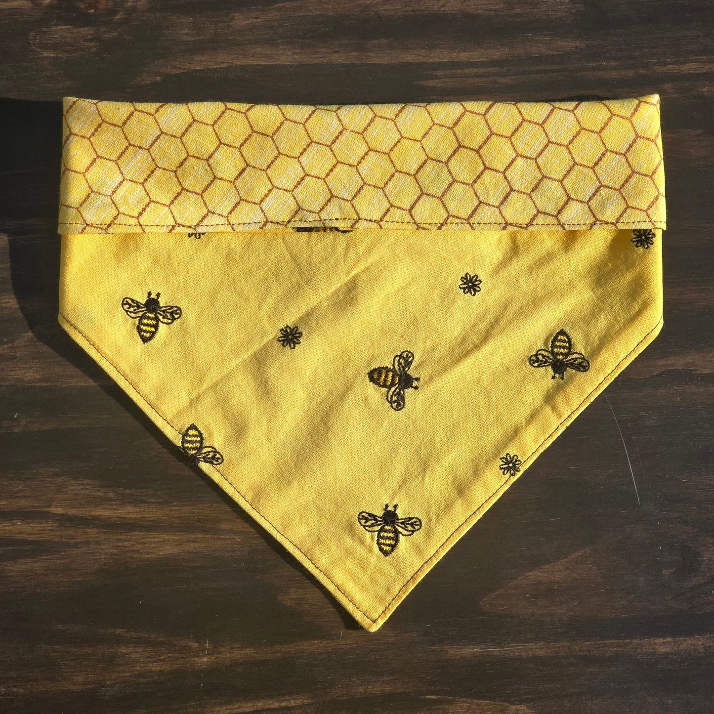 Personalized Bee Bandana - Honeycomb Bandana - Snap on Reversible - Bees and Honey - Summer Bandana - Dog Bandana- Cat Bandana Yellow
