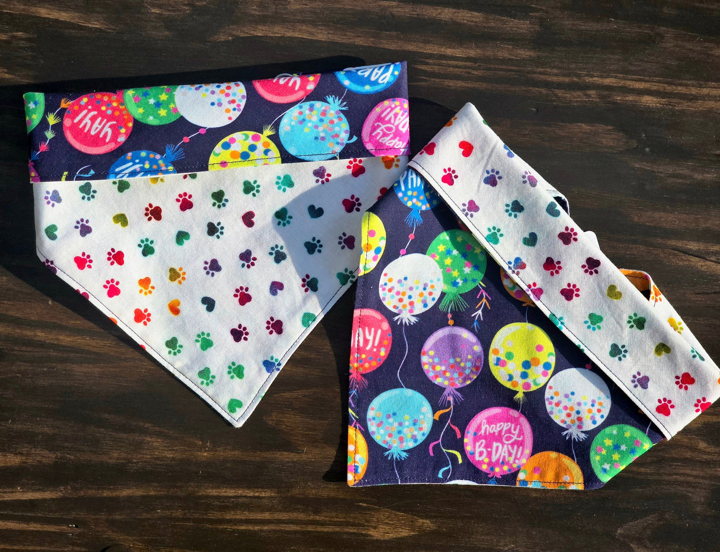 Birthday Bandana - Snap on Reversible - Dog Bandana -balloon Bandana - Cat Bandana - paw prints bandana - Dog birthday - gotcha day bandana