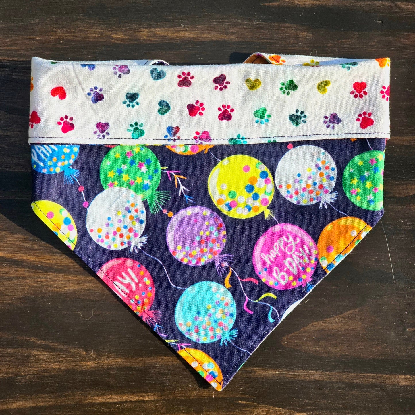 Birthday Bandana - Snap on Reversible - Dog Bandana -balloon Bandana - Cat Bandana - paw prints bandana - Dog birthday - gotcha day bandana