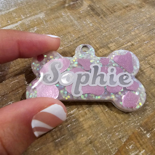 Pink Cow dog tag