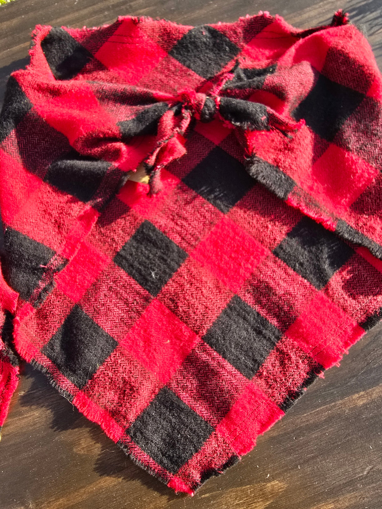 Tie on buffalo plaid bandana