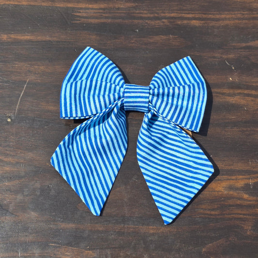 Blue Stripe Sailor Bow