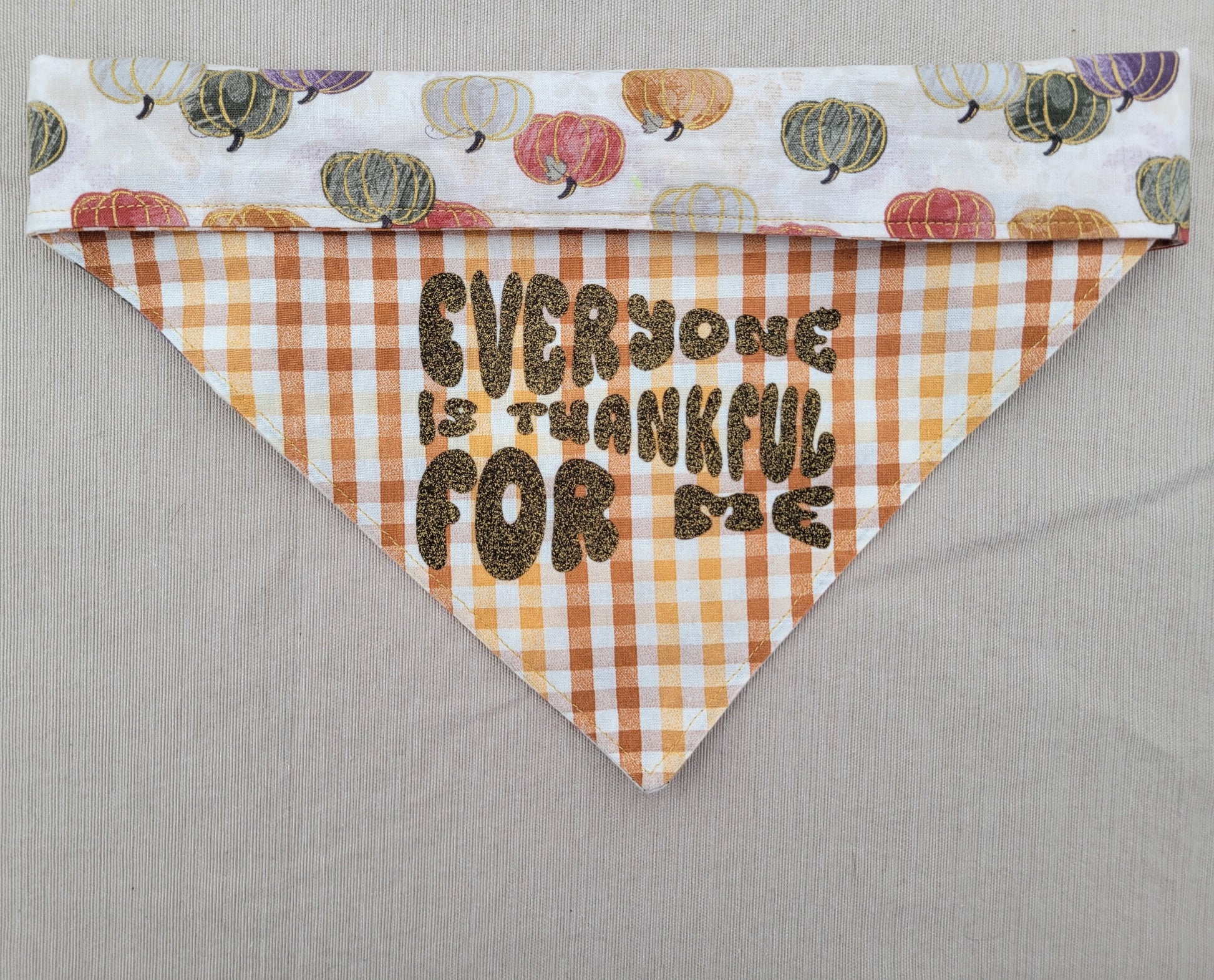 Pumpkin and Plaid Fall Reversible Bandana