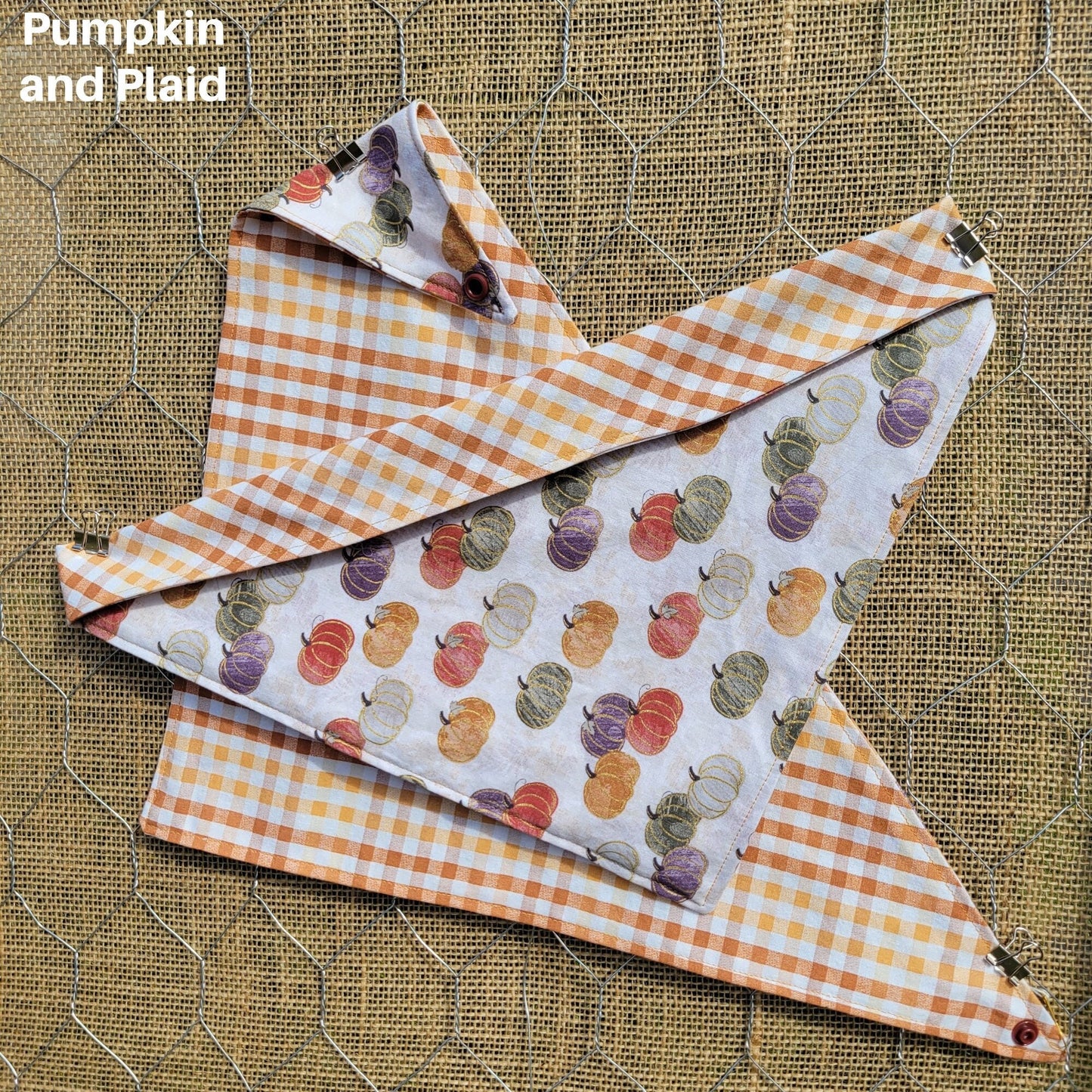 Pumpkin and Plaid Fall Reversible Bandana