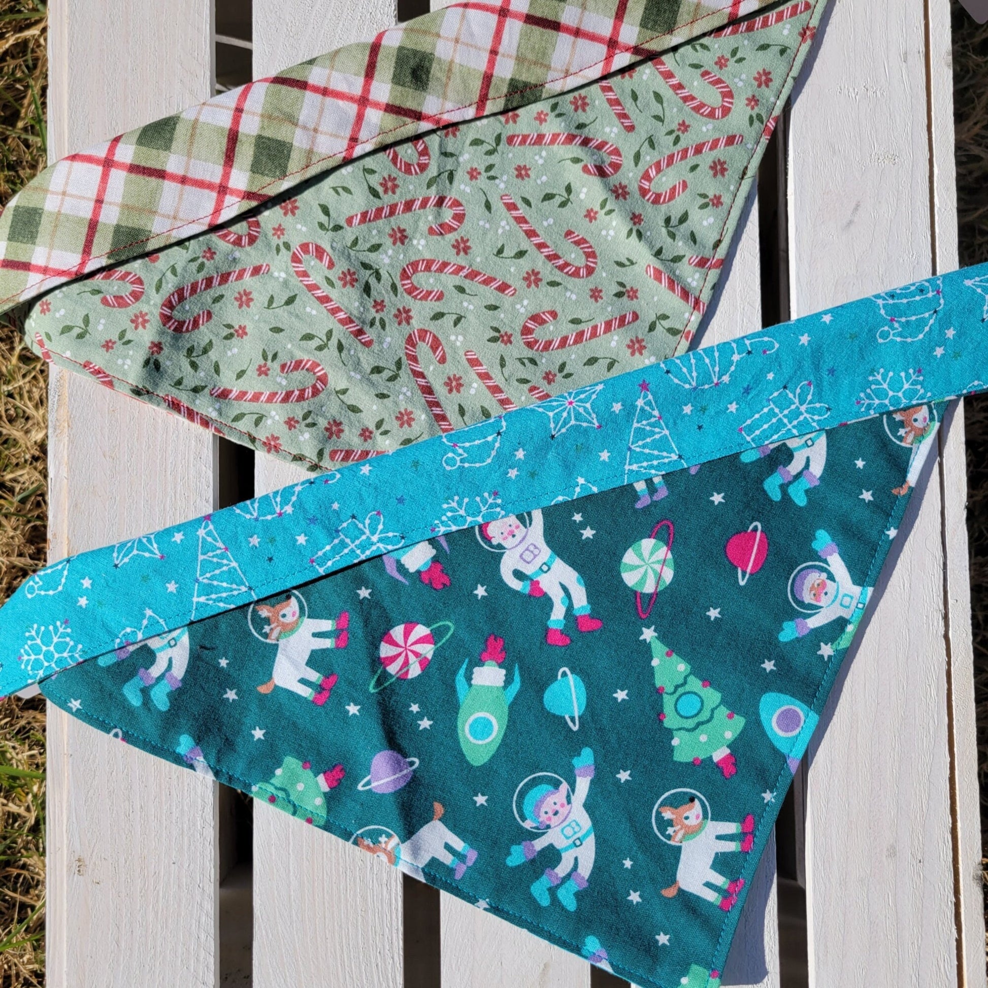 Space Christmas and Peppermint Plaid Limited Christmas and Winter Reversible Bandana