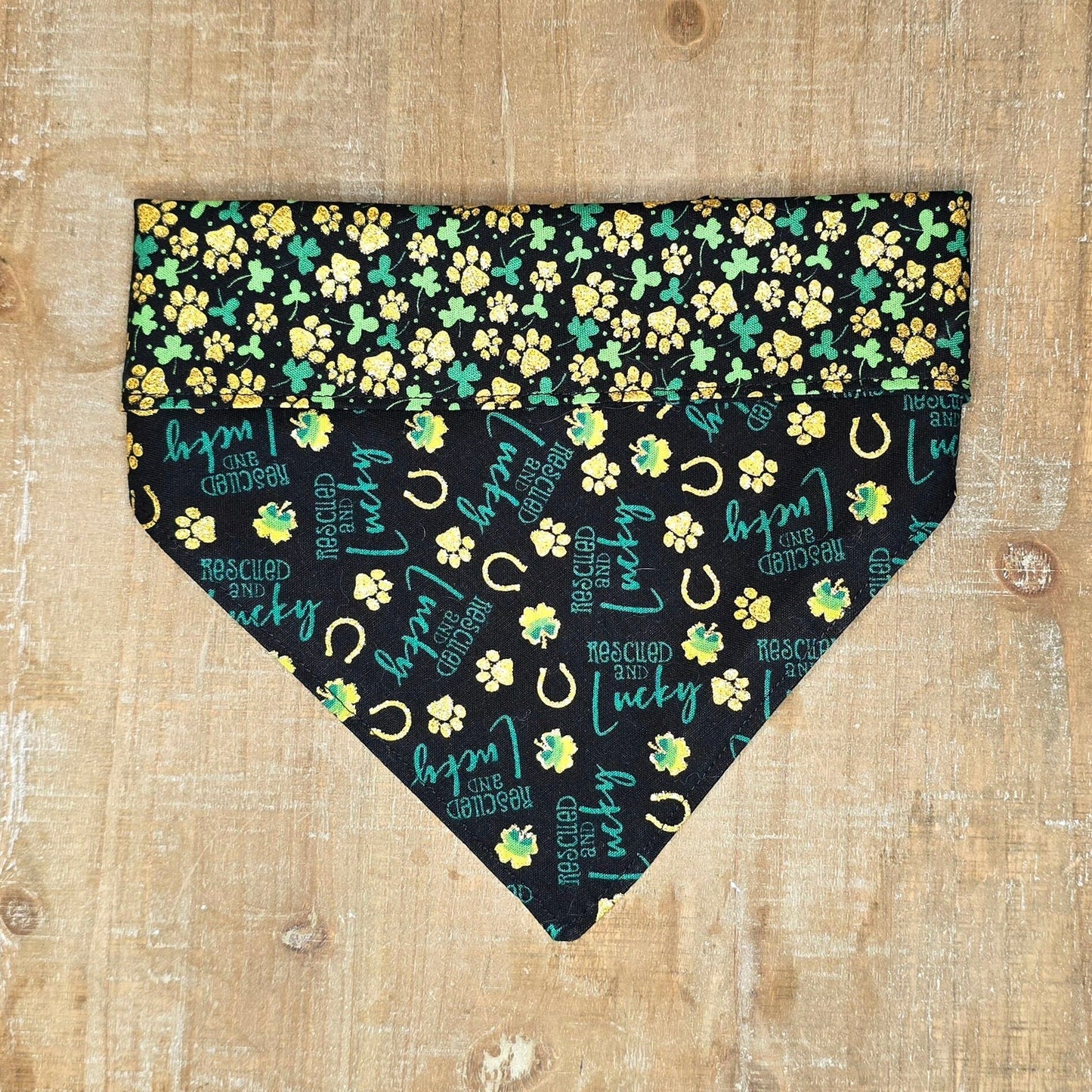 St. Patricks Day Bandana - Snap on Reversible - Rescued and Lucky