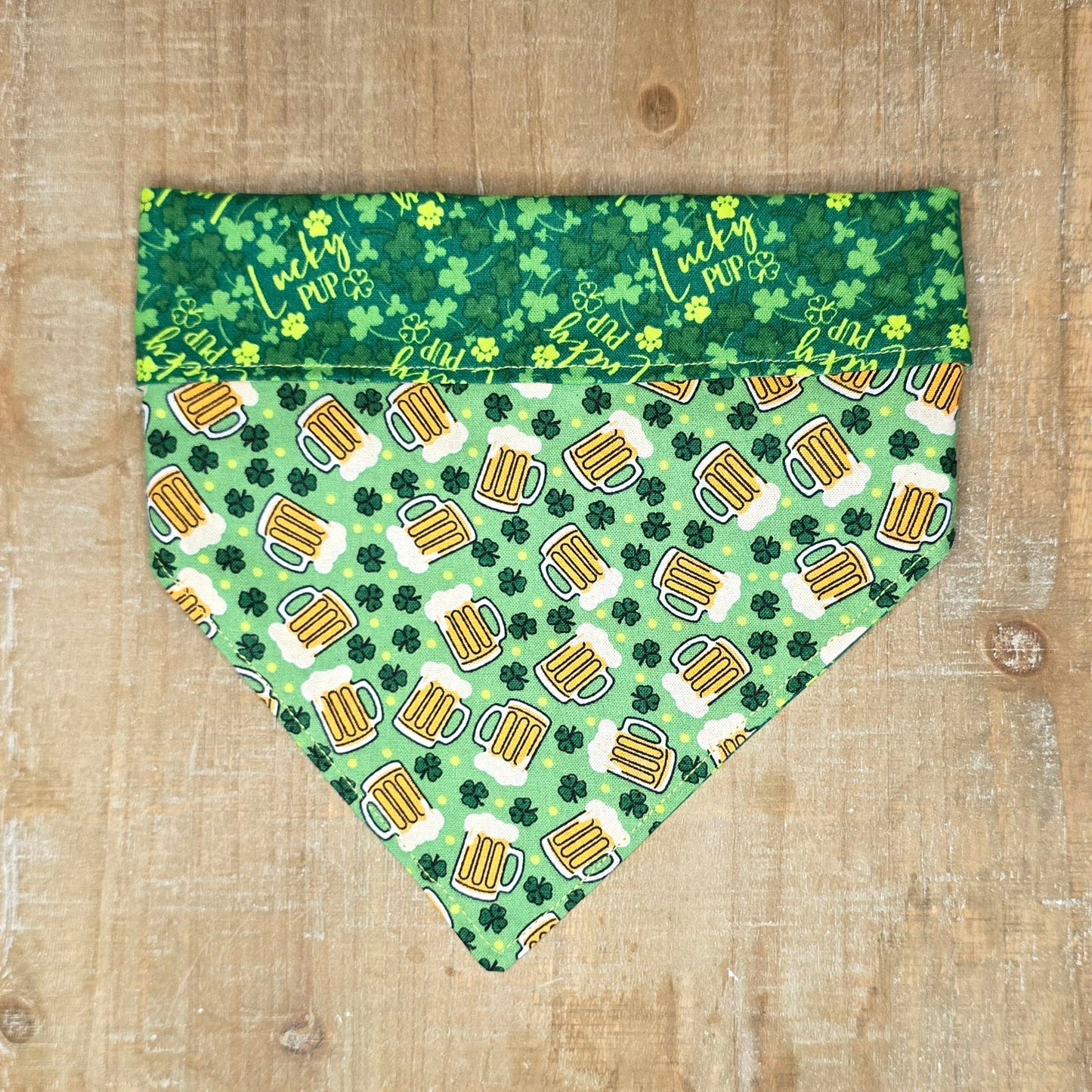 St. Patricks Day Dog Bandana - Snap on Reversible - Shamrocks and Sips