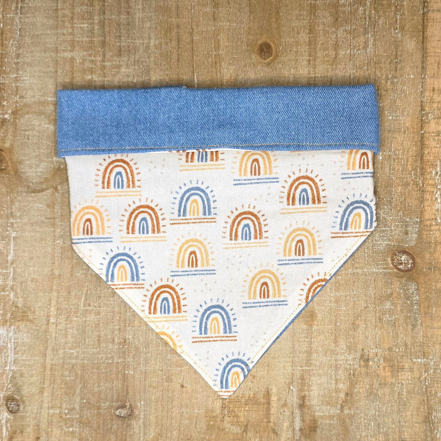 Dog/ Cat Bandana - Snap on Reversible - Denim & Rainbows