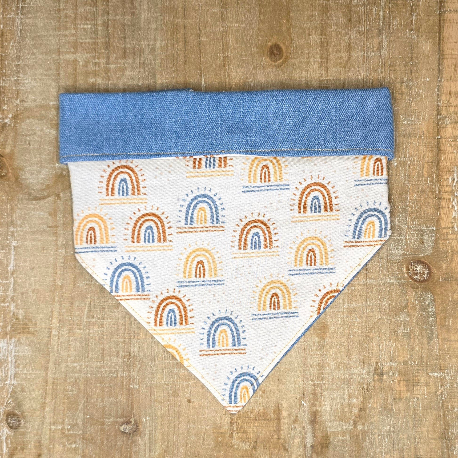 Dog/ Cat Bandana - Snap on Reversible - Denim & Rainbows