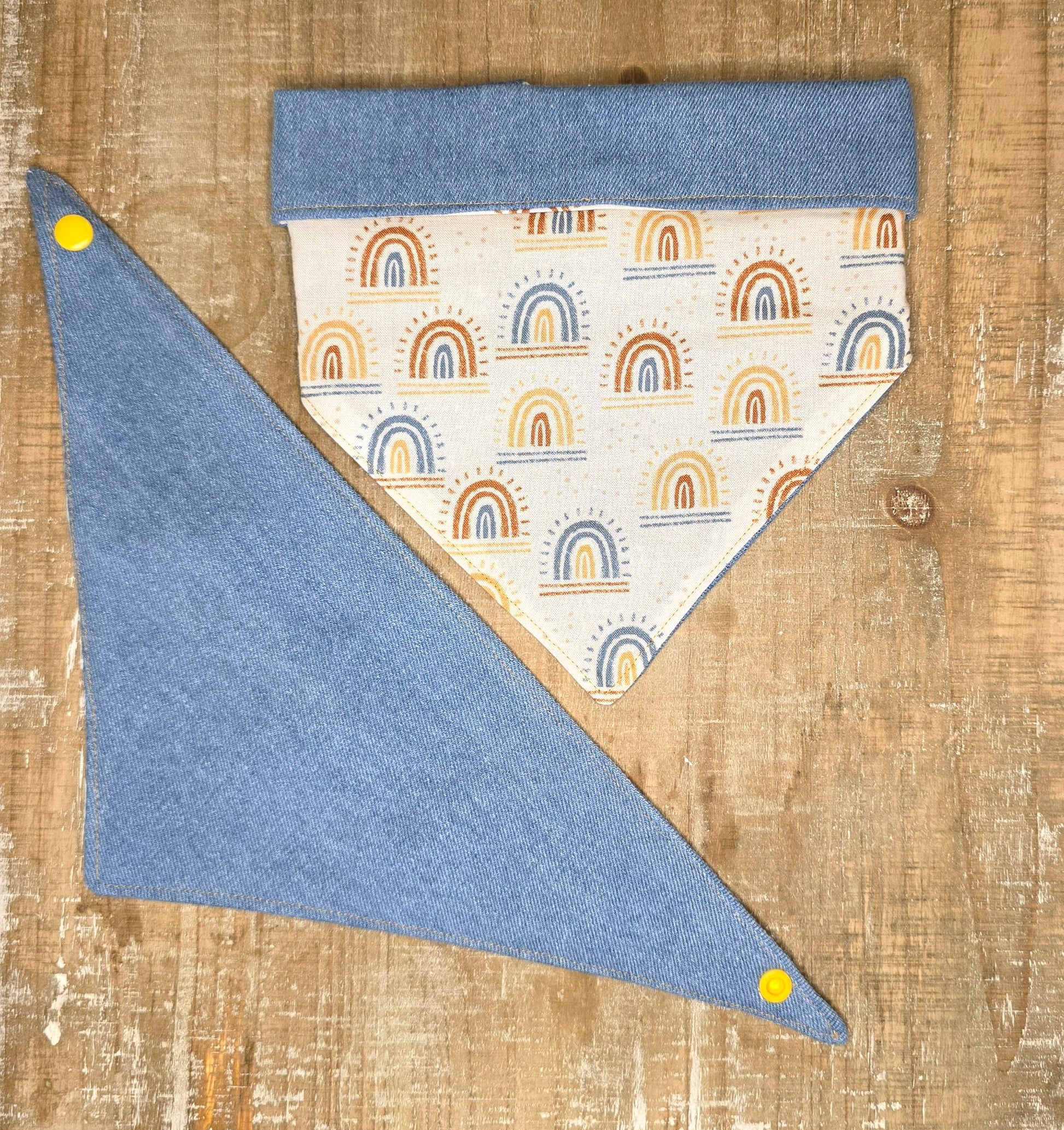 Dog/ Cat Bandana - Snap on Reversible - Denim & Rainbows