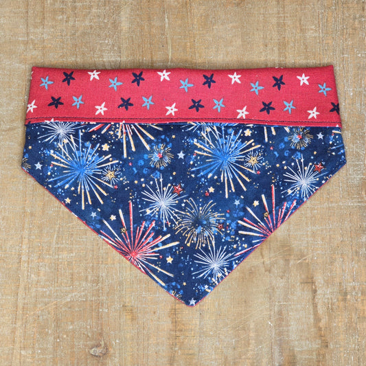 4th of July Patriotic Bandana - Snap on Reversible - Dog Bandana - Cat Bandana - Fireworks