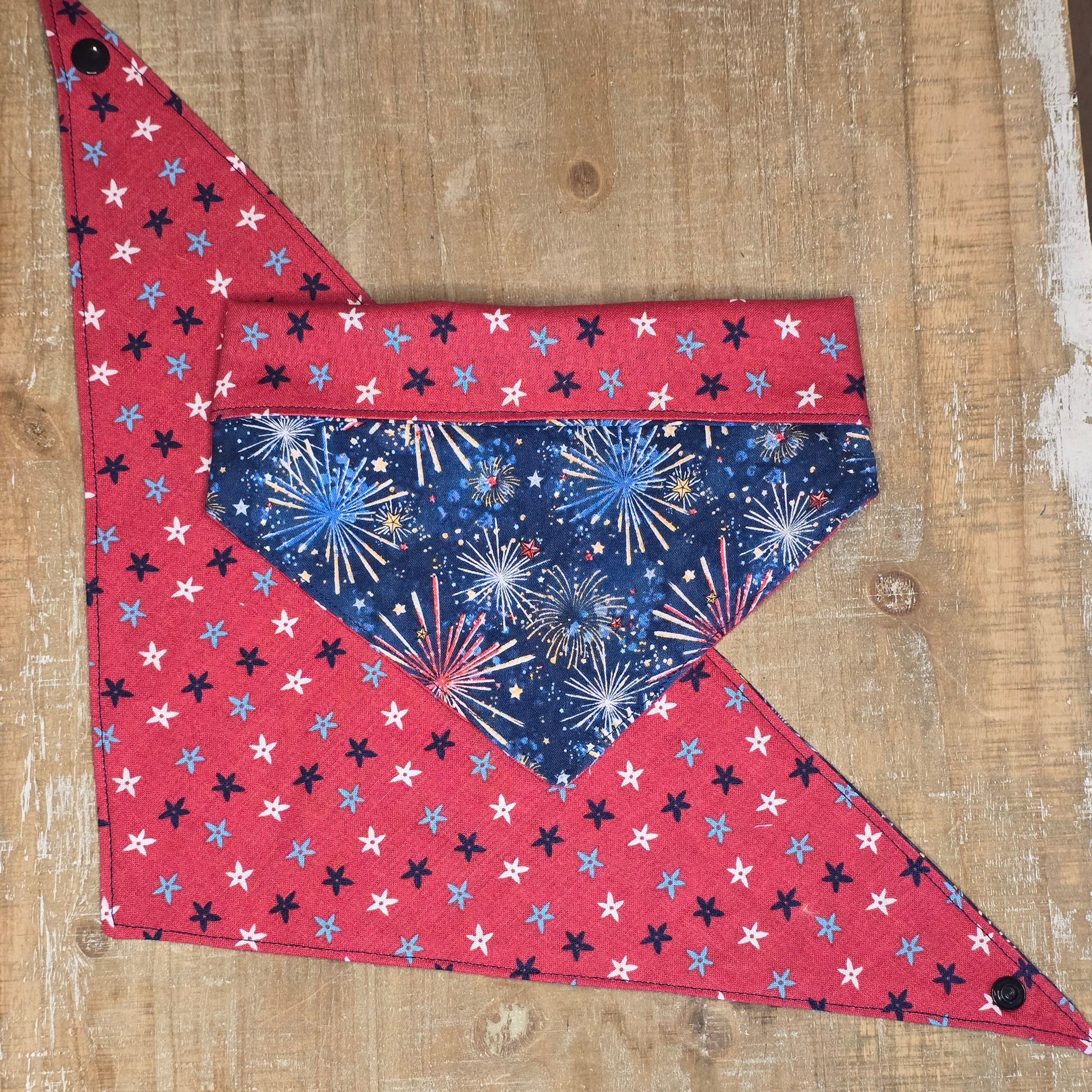 4th of July Patriotic Bandana - Snap on Reversible - Dog Bandana - Cat Bandana - Fireworks