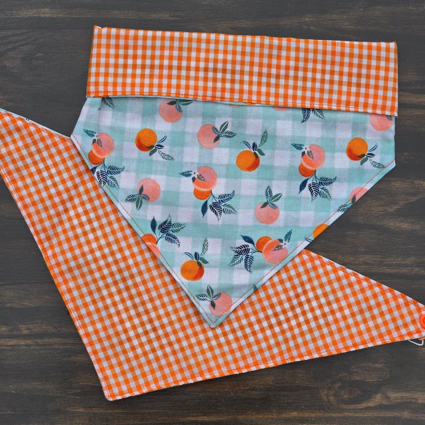 Peach Bandana - Snap on Reversible - Dog Bandana - Cat Bandana - Pet scarf - Summer Bandana - Fruit bandana