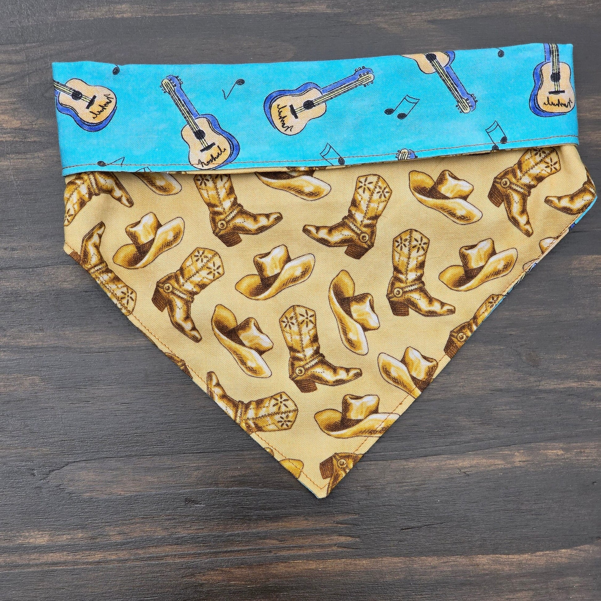 Country Music Bandana - Snap on Reversible - Dog Bandana - Boots and Cowboy hats Bandana - Cat Bandana - Nashville bandana