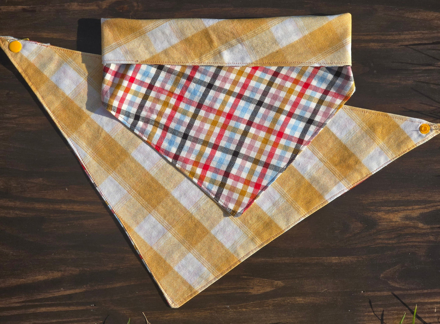 Plaid Bandana - Snap on Reversible - Dog Bandana - Yellow plaid Bandana - Cat Bandana - Colorful bandana