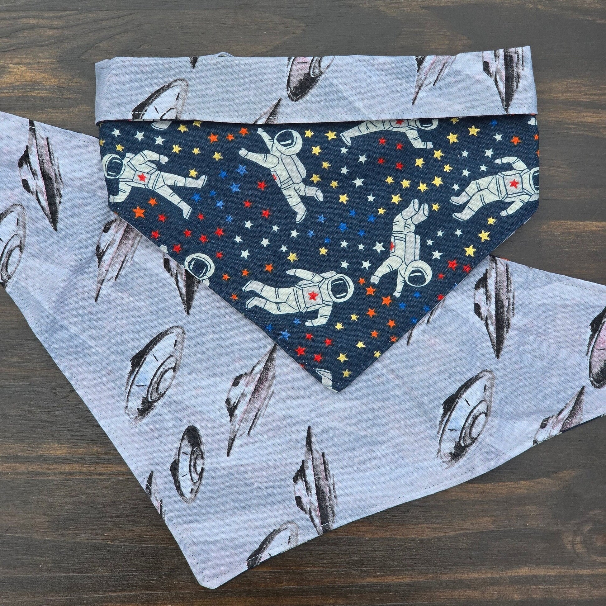 Space Bandana - Snap on Reversible - Dog Bandana - Cat Bandana - Astronaut Bandana - UFO Bandana