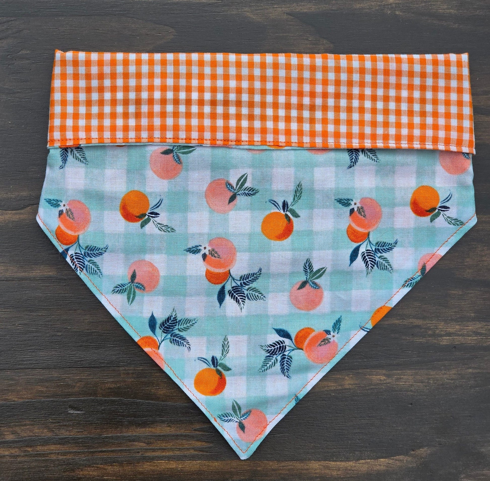 Peach Bandana - Snap on Reversible - Dog Bandana - Cat Bandana - Pet scarf - Summer Bandana - Fruit bandana