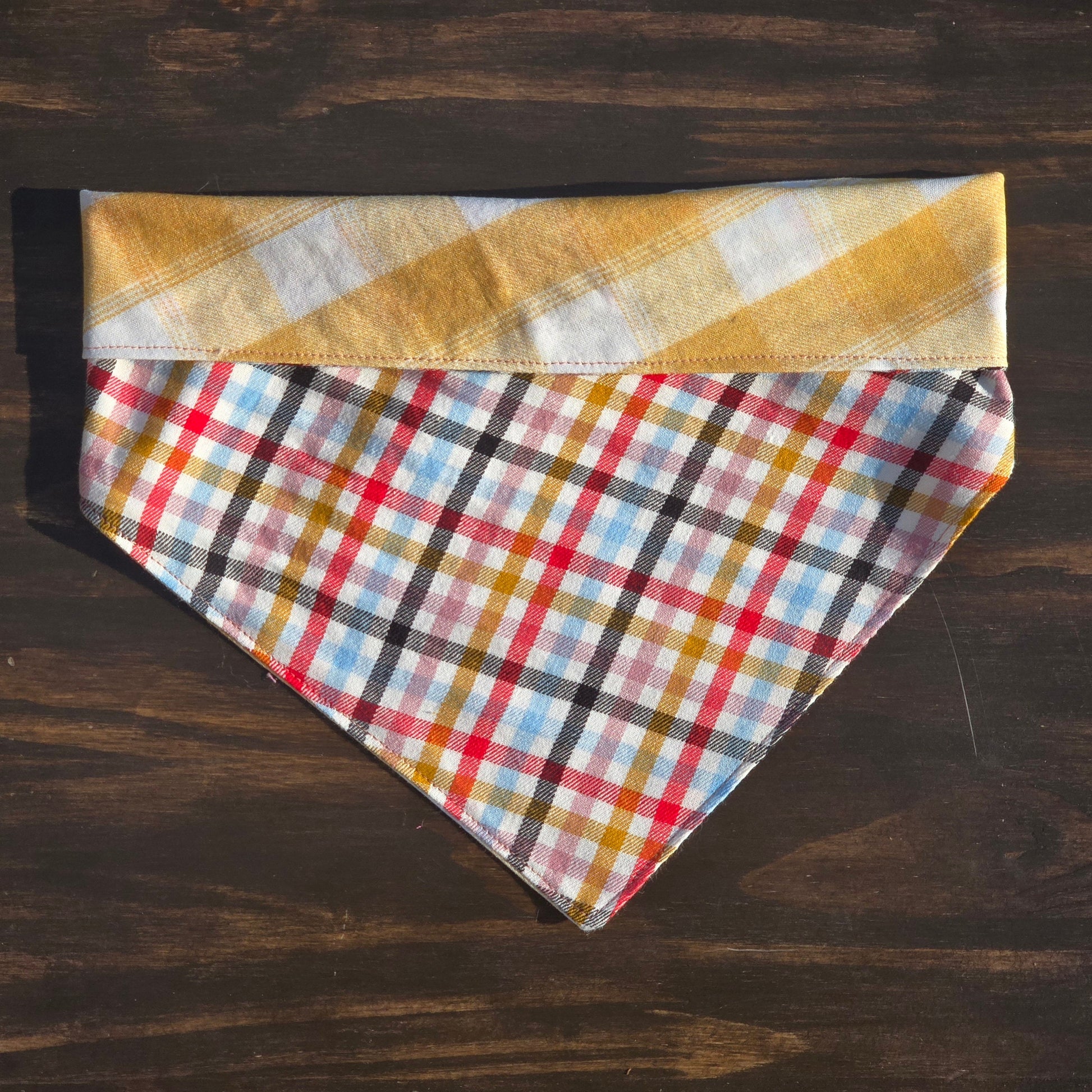 Plaid Bandana - Snap on Reversible - Dog Bandana - Yellow plaid Bandana - Cat Bandana - Colorful bandana