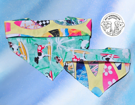 Surfboard bandana - Snap on Reversible - Dog Bandana - Cat Bandana - Pet scarf - Summer Bandana - Surfing dog