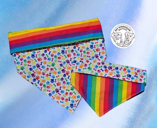 Pride bandana - Snap on Reversible - Dog Bandana - Cat Bandana - Pet scarf - Summer Bandana - Rainbow bandana