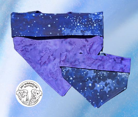 Blue stars bandana - Snap on Reversible - Dog Bandana - Cat Bandana - Pet scarf - space Bandana -