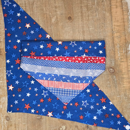 4th of July Patriotic Bandana - Snap on Reversible - Dog Bandana - Cat Bandana - Stars and stripes