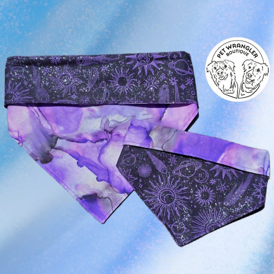 Purple space bandana - Snap on Reversible - Dog Bandana - Cat Bandana - Pet scarf - Summer Bandana - Girly bandana - purple sparkle