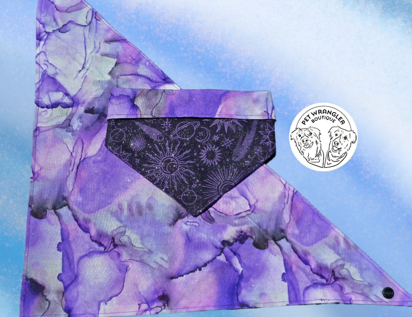 Purple space bandana - Snap on Reversible - Dog Bandana - Cat Bandana - Pet scarf - Summer Bandana - Girly bandana - purple sparkle