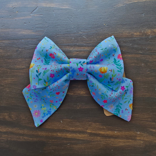 Blue Floral Sailor Bow